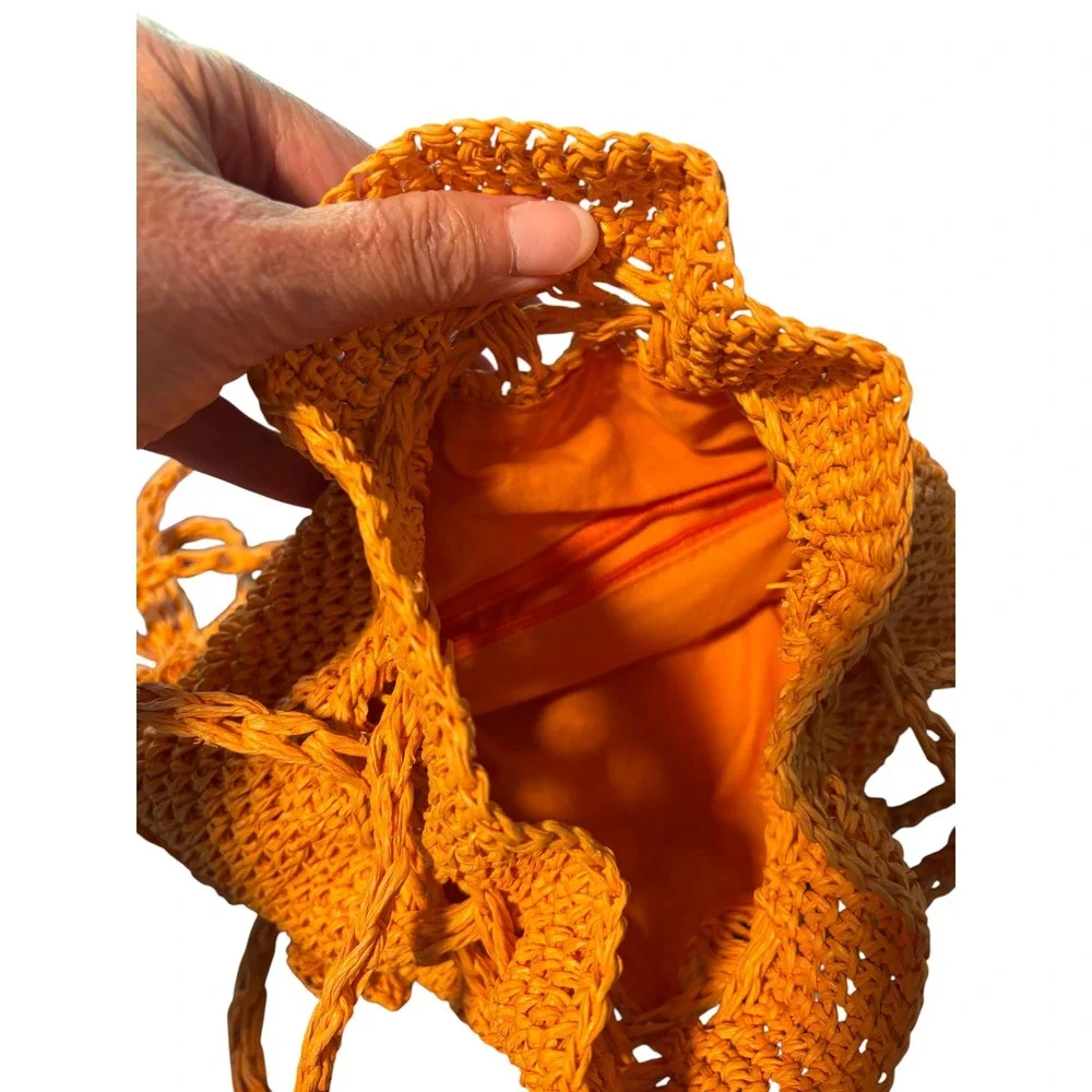 Boho‎ Orange Macrame Hand Woven Natural Materials Bag Beach Summer Hippie. NWT